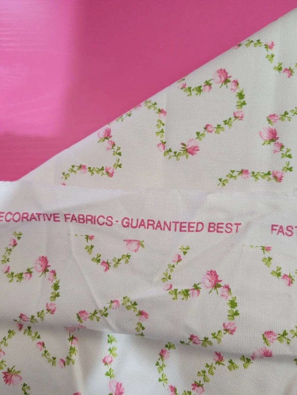 John Wolf Decorative Fabrics Pink Floral Vine Cream Sewing Fabric (1502)